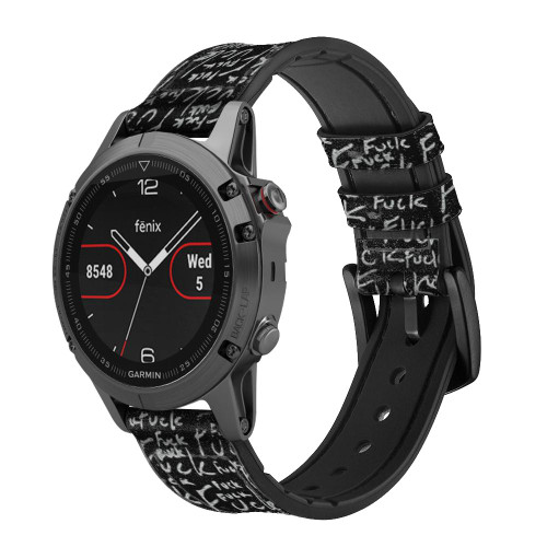 CA0773 Funny Words Blackboard Leather & Silicone Smart Watch Band Strap For Garmin Smartwatch