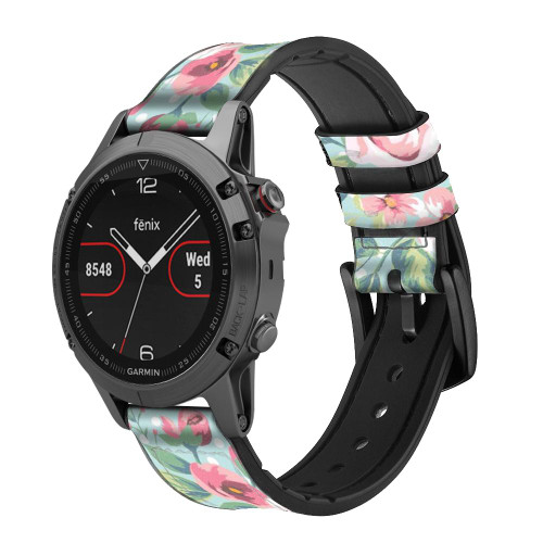 CA0788 Vintage Rose Polka Dot Leather & Silicone Smart Watch Band Strap For Garmin Smartwatch