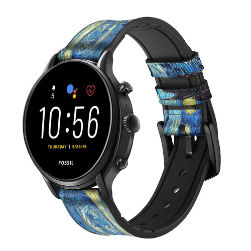 CA0021 Van Gogh Starry Nights Leather & Silicone Smart Watch Band Strap For Fossil Smartwatch