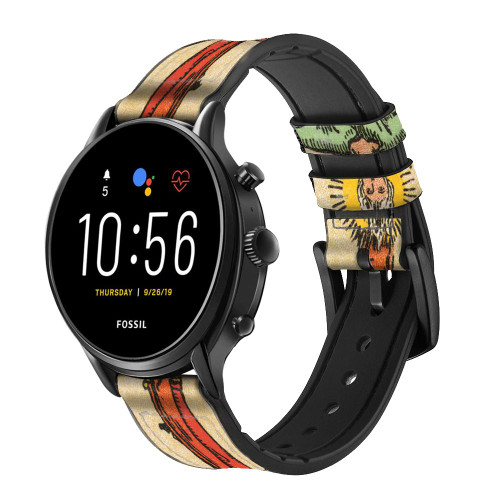 CA0683 Tarot Card Hanged Man Leather & Silicone Smart Watch Band Strap For Fossil Smartwatch