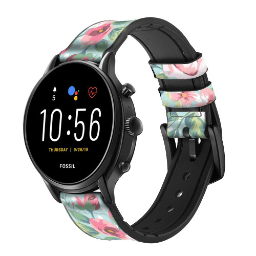 CA0788 Vintage Rose Polka Dot Leather & Silicone Smart Watch Band Strap For Fossil Smartwatch