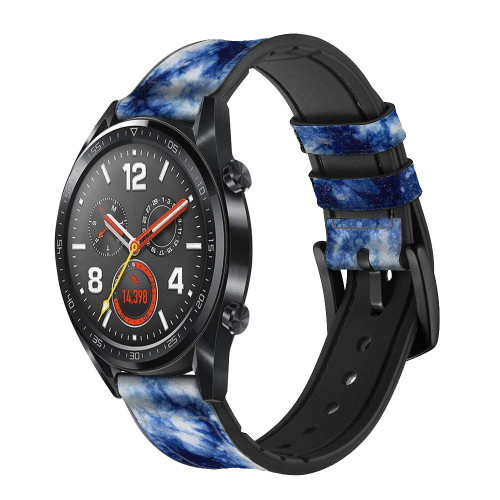 CA0737 Fabric Indigo Tie Dye Leather & Silicone Smart Watch Band Strap For Wristwatch Smartwatch