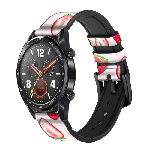 CA0776 Strawberry Leather & Silicone Smart Watch Band Strap For Wristwatch Smartwatch