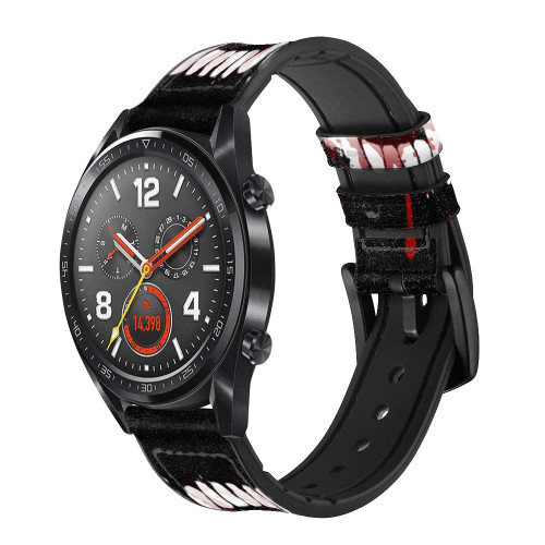CA0813 Vampire Teeth Bloodstain Leather & Silicone Smart Watch Band Strap For Wristwatch Smartwatch