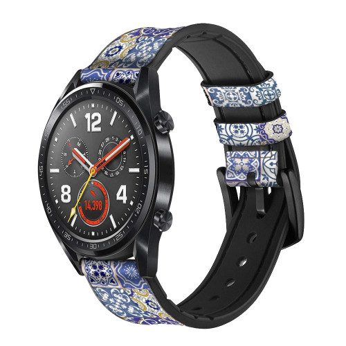 CA0820 Moroccan Mosaic Pattern Leather & Silicone Smart Watch Band Strap For Wristwatch Smartwatch