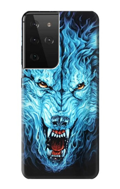 S0752 Blue Fire Grim Wolf Case For Samsung Galaxy S21 Ultra 5G