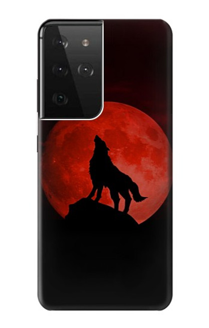 S2955 Wolf Howling Red Moon Case For Samsung Galaxy S21 Ultra 5G