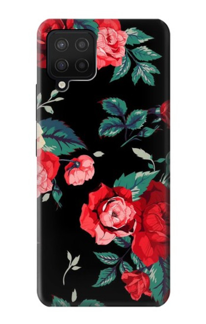 S3112 Rose Floral Pattern Black Case For Samsung Galaxy A12