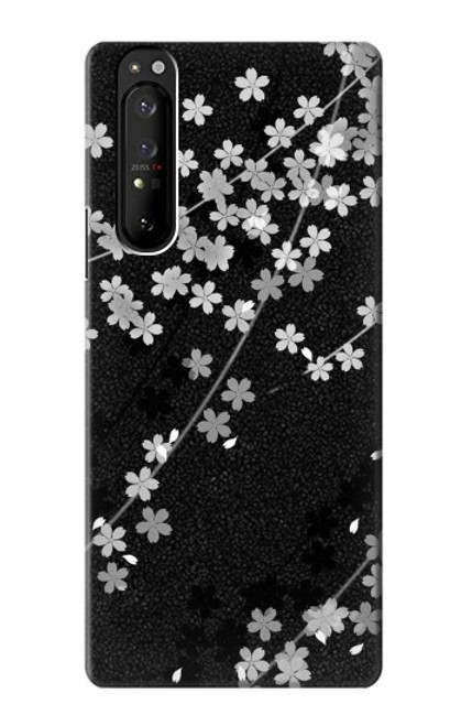 S2544 Japanese Kimono Style Black Flower Pattern Case For Sony Xperia 1 III