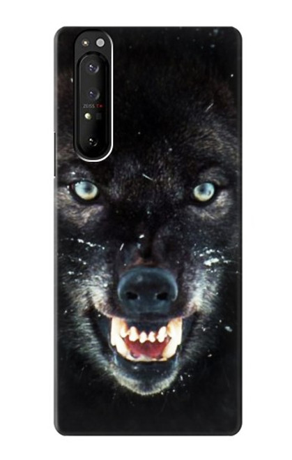 S2823 Black Wolf Blue Eyes Face Case For Sony Xperia 1 III