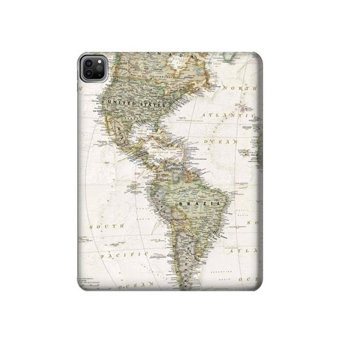 S0604 World Map Hard Case For iPad Pro 12.9 (2022,2021,2020,2018, 3rd, 4th, 5th, 6th)