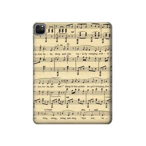 S2504 Vintage Music Sheet Hard Case For iPad Pro 12.9 (2022,2021,2020,2018, 3rd, 4th, 5th, 6th)