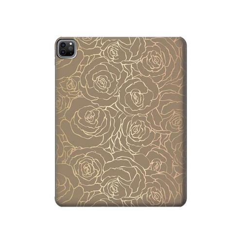 S3466 Gold Rose Pattern Hard Case For iPad Pro 12.9 (2022,2021,2020,2018, 3rd, 4th, 5th, 6th)