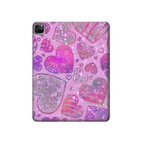 S3710 Pink Love Heart Hard Case For iPad Pro 12.9 (2022,2021,2020,2018, 3rd, 4th, 5th, 6th)