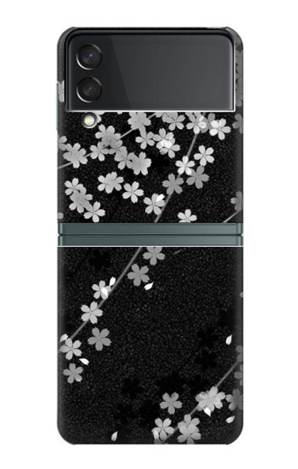 S2544 Japanese Kimono Style Black Flower Pattern Case For Samsung Galaxy Z Flip 3 5G