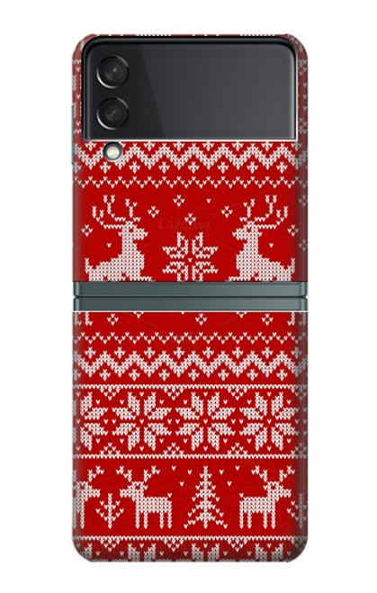 S2835 Christmas Reindeer Knitted Pattern Case For Samsung Galaxy Z Flip 3 5G