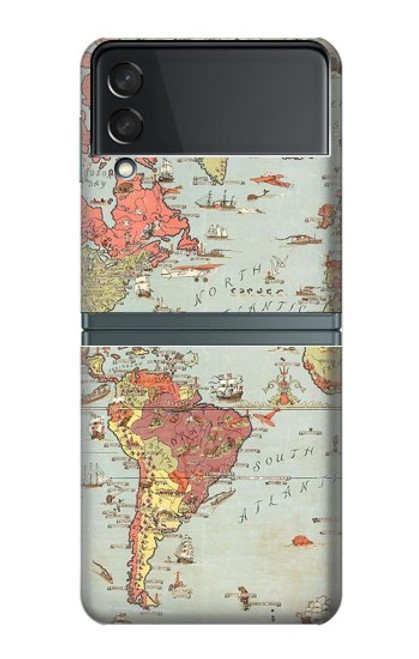 S3418 Vintage World Map Case For Samsung Galaxy Z Flip 3 5G