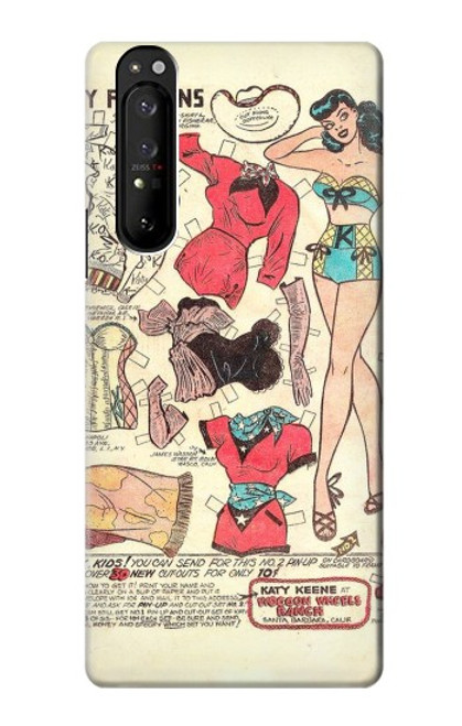S3820 Vintage Cowgirl Fashion Paper Doll Case For Sony Xperia 1 III