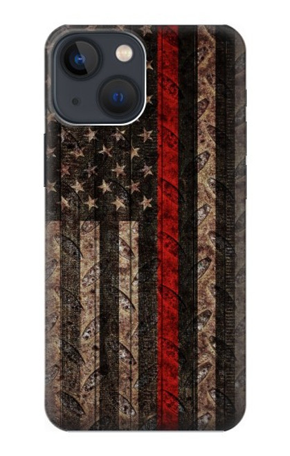 S3804 Fire Fighter Metal Red Line Flag Graphic Case For iPhone 13 mini