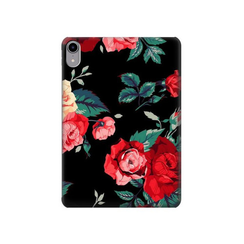 S3112 Rose Floral Pattern Black Hard Case For iPad mini 6, iPad mini (2021)