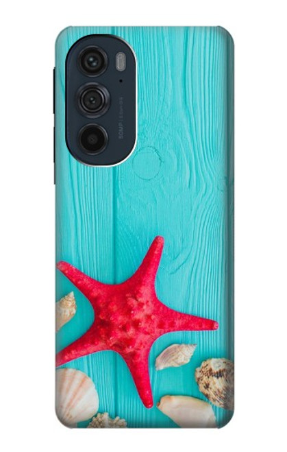 S3428 Aqua Wood Starfish Shell Case For Motorola Edge 30 Pro