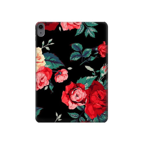 S3112 Rose Floral Pattern Black Hard Case For iPad Air (2020, 2022), Air 11 (2024,2025,2026), Pro 11 (2022)