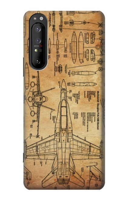 S3868 Aircraft Blueprint Old Paper Case For Sony Xperia 1 II