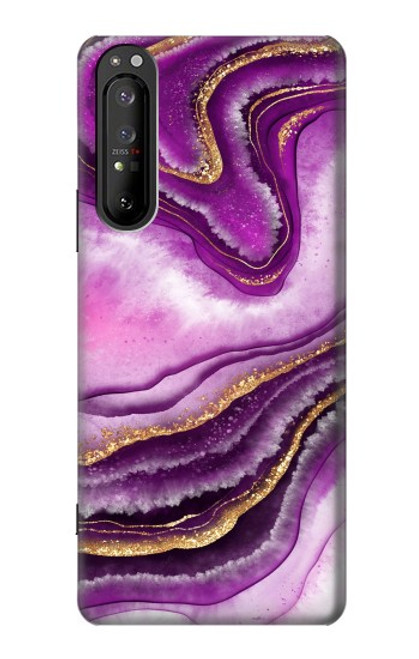 S3896 Purple Marble Gold Streaks Case For Sony Xperia 1 II