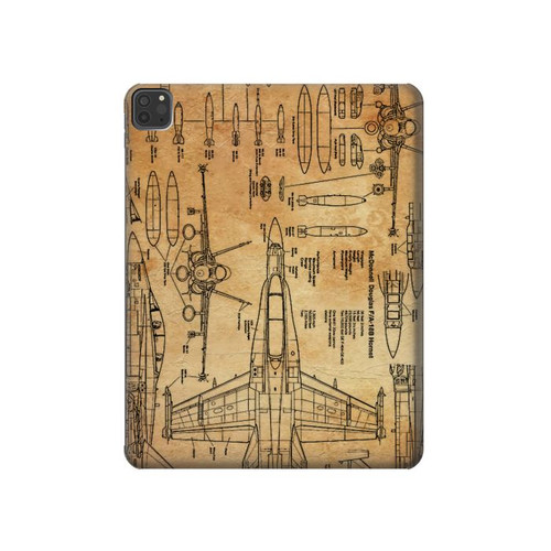 S3868 Aircraft Blueprint Old Paper Hard Case For iPad Pro 11 (2021,2020,2018, 3rd, 2nd, 1st)