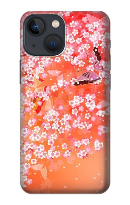 S2543 Japanese Kimono Style Flower Pattern Case For iPhone 14