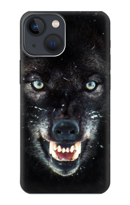 S2823 Black Wolf Blue Eyes Face Case For iPhone 14