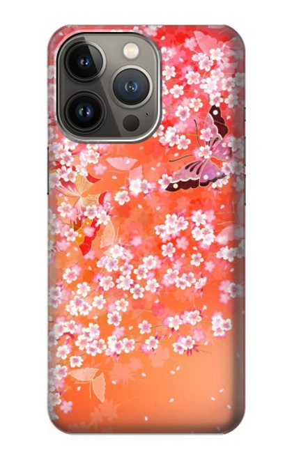 S2543 Japanese Kimono Style Flower Pattern Case For iPhone 14 Pro