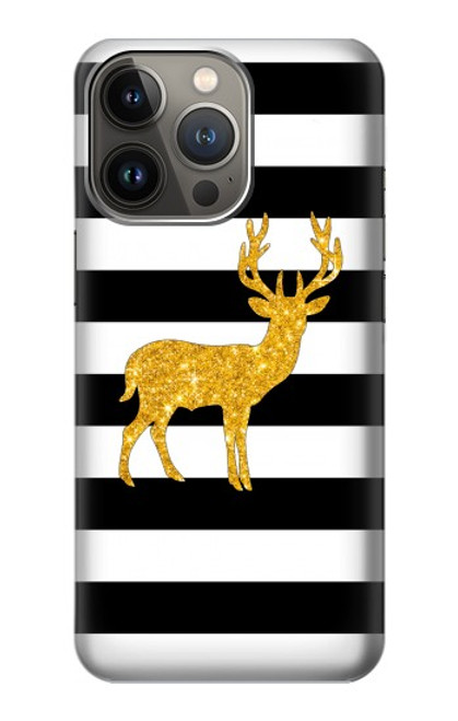 S2794 Black and White Striped Deer Gold Sparkles Case For iPhone 14 Pro