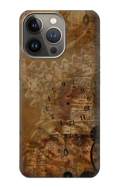 S3456 Vintage Paper Clock Steampunk Case For iPhone 14 Pro