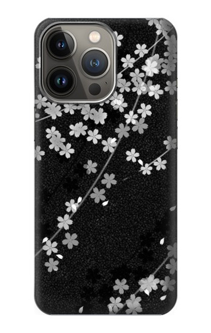 S2544 Japanese Kimono Style Black Flower Pattern Case For iPhone 14 Pro Max