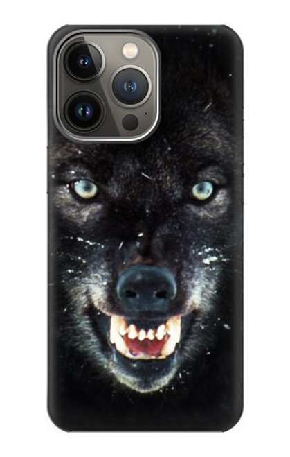 S2823 Black Wolf Blue Eyes Face Case For iPhone 14 Pro Max