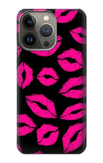 S2933 Pink Lips Kisses on Black Case For iPhone 14 Pro Max