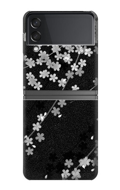 S2544 Japanese Kimono Style Black Flower Pattern Case For Samsung Galaxy Z Flip 4