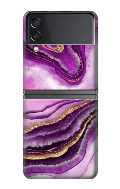 S3896 Purple Marble Gold Streaks Case For Samsung Galaxy Z Flip 4
