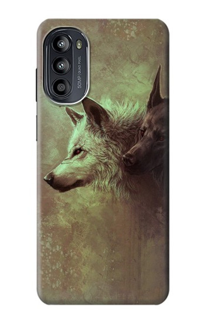 S0931 White Black Wolf Case For Motorola Moto G52, G82 5G