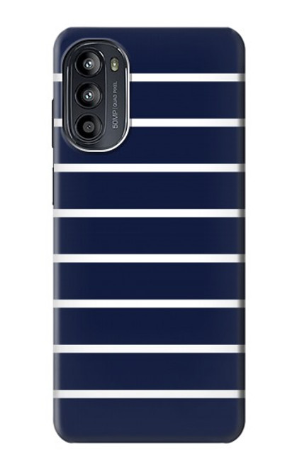 S2767 Navy White Striped Case For Motorola Moto G52, G82 5G