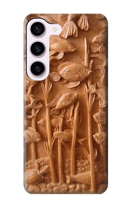 S1307 Fish Wood Carving Graphic Printed Case For Samsung Galaxy S23