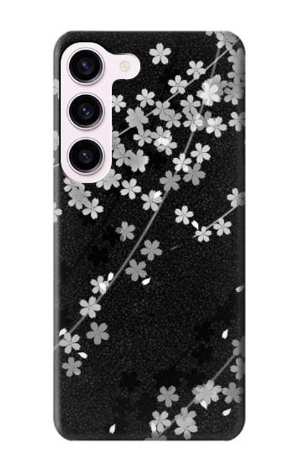 S2544 Japanese Kimono Style Black Flower Pattern Case For Samsung Galaxy S23