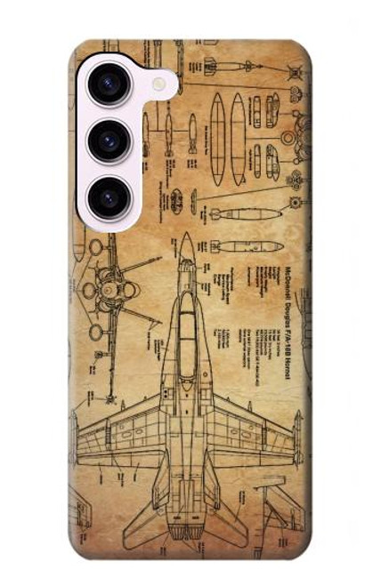 S3868 Aircraft Blueprint Old Paper Case For Samsung Galaxy S23