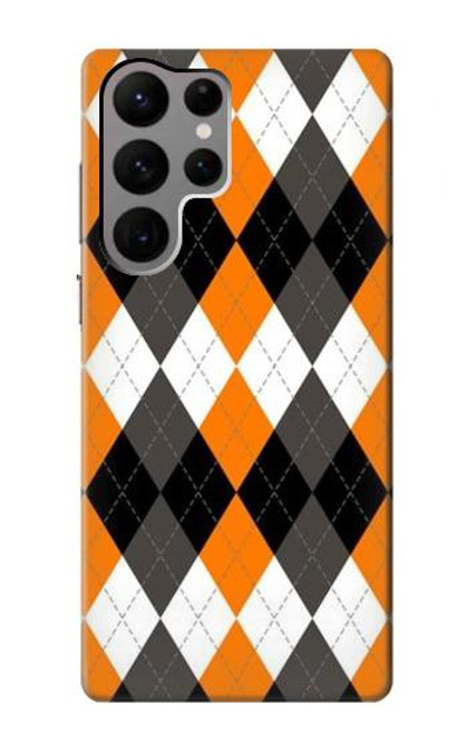 S3421 Black Orange White Argyle Plaid Case For Samsung Galaxy S23 Ultra