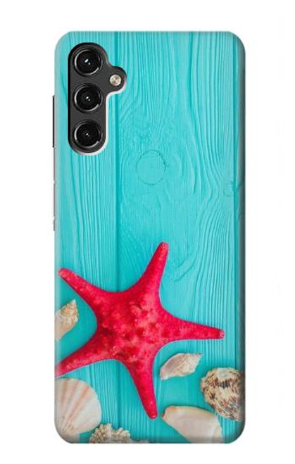 S3428 Aqua Wood Starfish Shell Case For Samsung Galaxy A14 5G