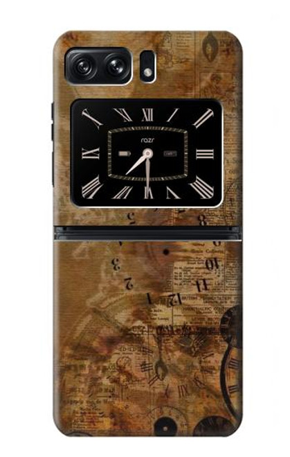 S3456 Vintage Paper Clock Steampunk Case For Motorola Moto Razr 2022