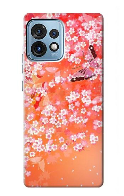 S2543 Japanese Kimono Style Flower Pattern Case For Motorola Edge+ (2023), X40, X40 Pro, Edge 40 Pro