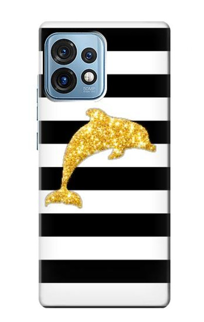 S2882 Black and White Striped Gold Dolphin Case For Motorola Edge+ (2023), X40, X40 Pro, Edge 40 Pro