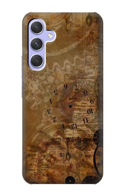 S3456 Vintage Paper Clock Steampunk Case For Samsung Galaxy A54 5G